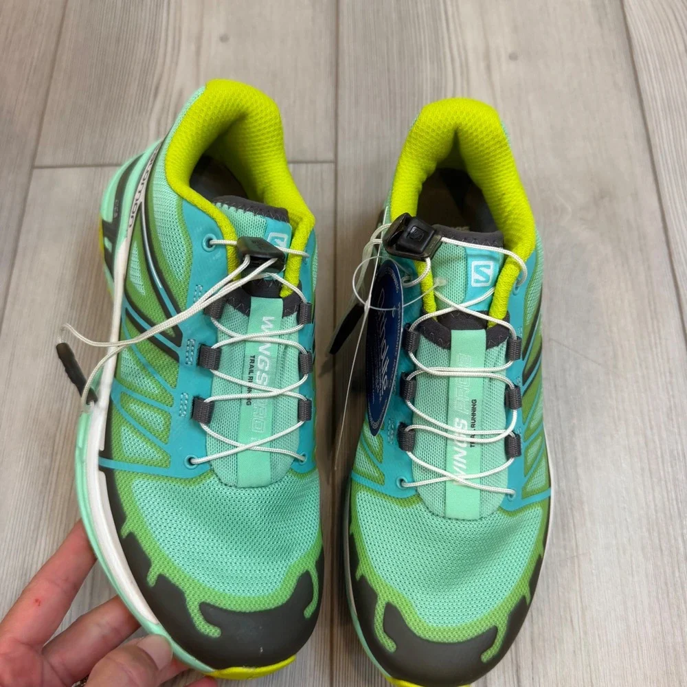 Salomon Wings Pro 2 W Trail Running Shoes Lucite Green Gecko Green 379088 6 NEW